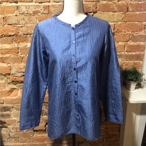 Eileen Fisher 100% Crushed Crinkled Silk button down blouse tunic PS EUC
